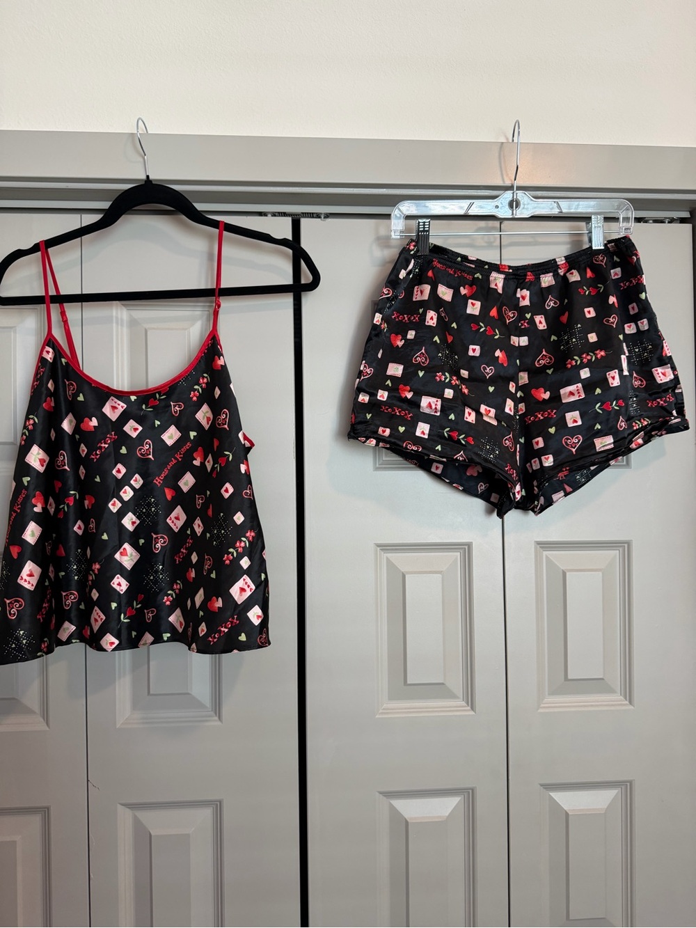 Vintage Black & red Satin Pajama Set - Cami & Shorts